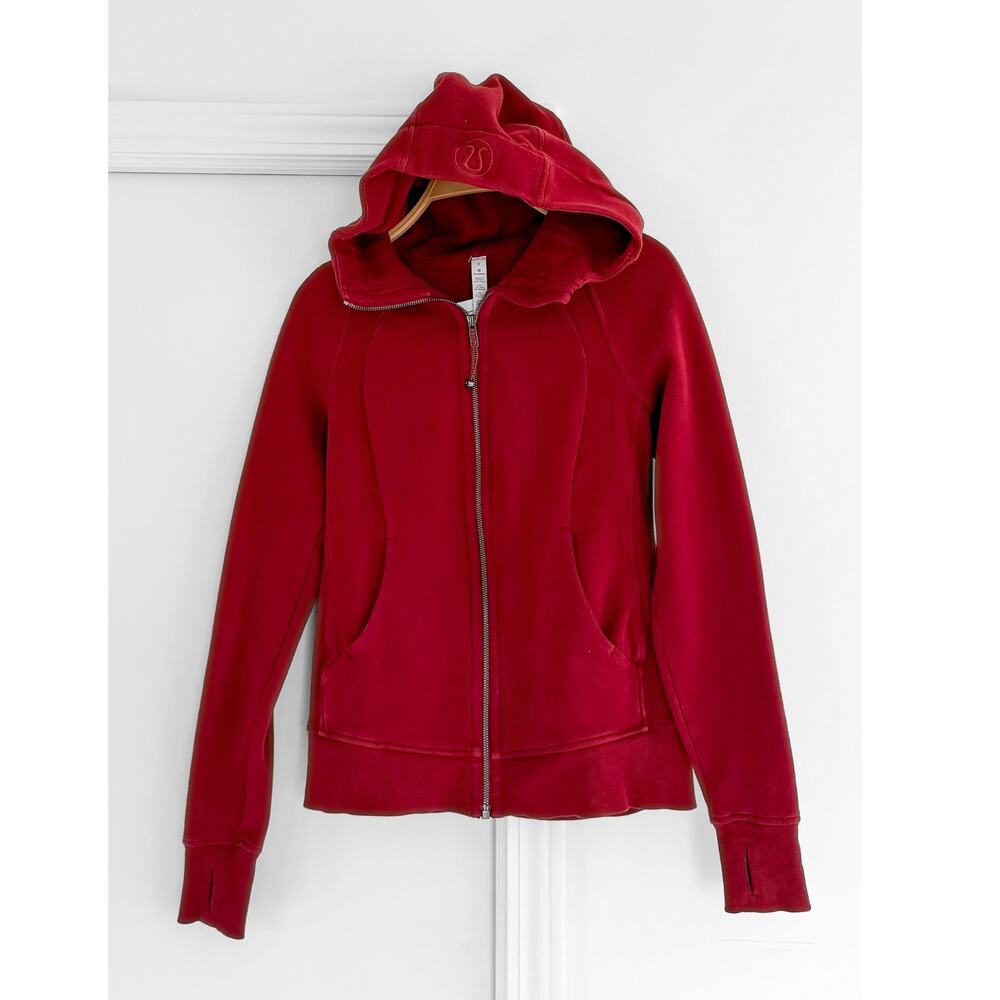 Lululemon Scuba Full Zip Hoodie Jacket in Dark Sport Red Cotton Fleece Athletic - Picture 2 of 11